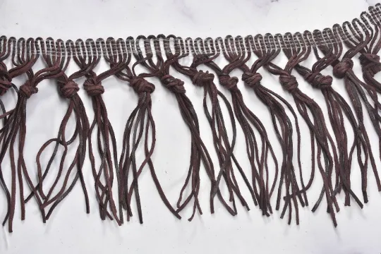 4" Knotted Faux Leather Fringe Trim | Chocolate Leather Fringe Trim | Ultra Suede Leather Fringe Trim | Fringe Trim By The Yard