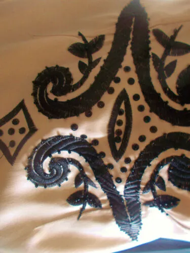 Asos size14,cream satin strappless, boned bodice dress-lined,black beadwork