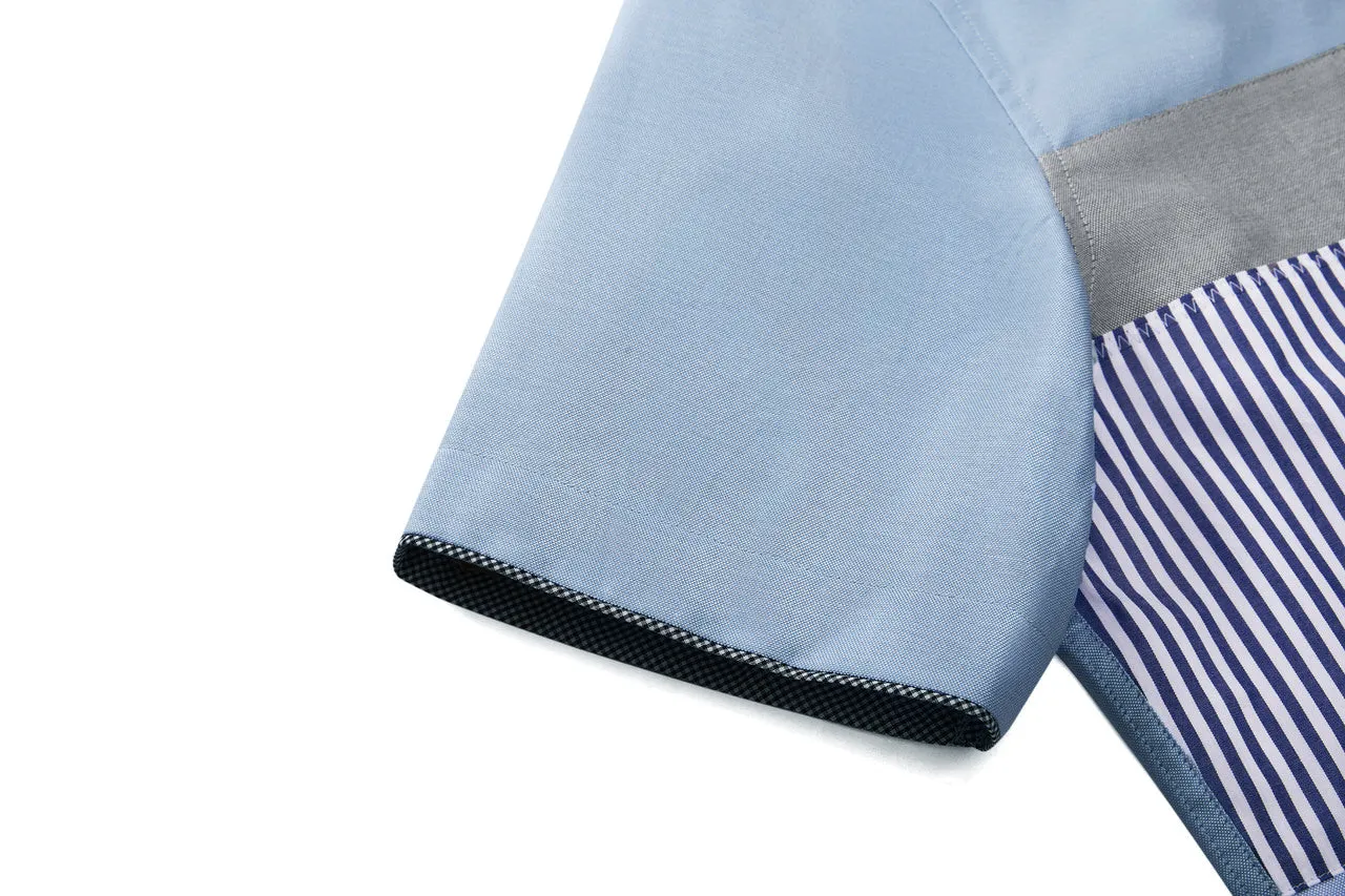 Easy Care Cotton Oxford Blocking Casual Shirtin Smart Fit Stand Collar